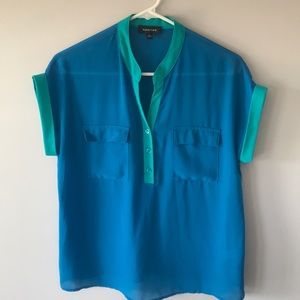 Teal and blue sheer top